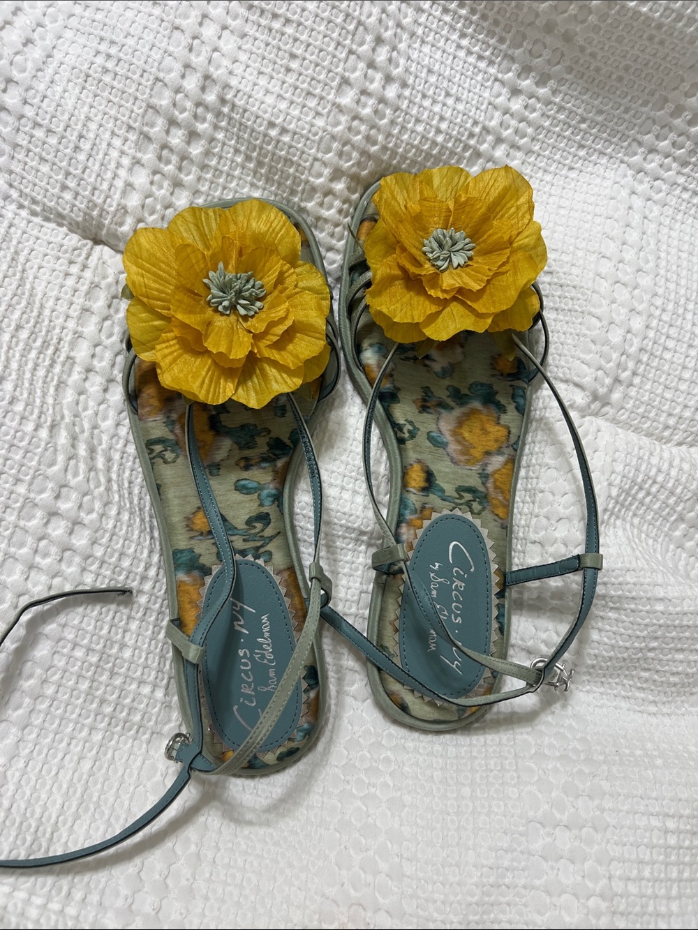 Circus by Sam Edelman Teal Strappy Sandals with Yellow Floral Appliques